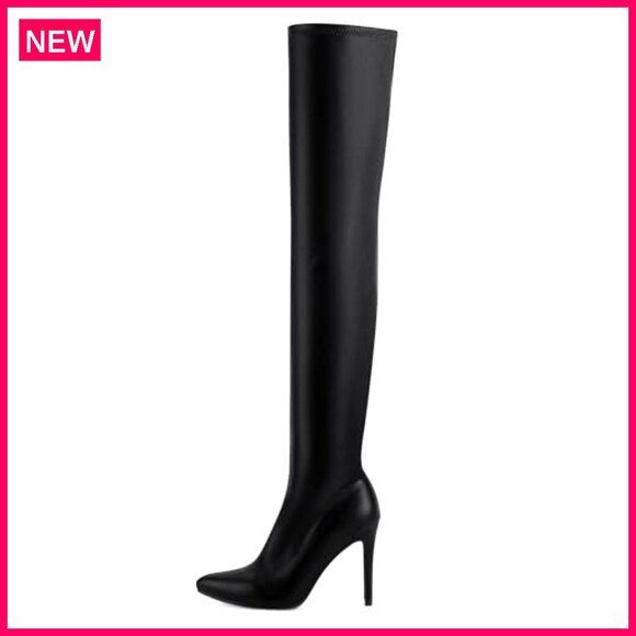 Women's Over Knee Stretchy Leather Thigh High Boots 3.5" Heel - Picture 3 of 5